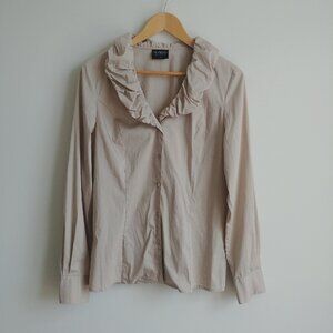 Soaked in Luxury cream tan button down blouse top ruffle statement collar Medium